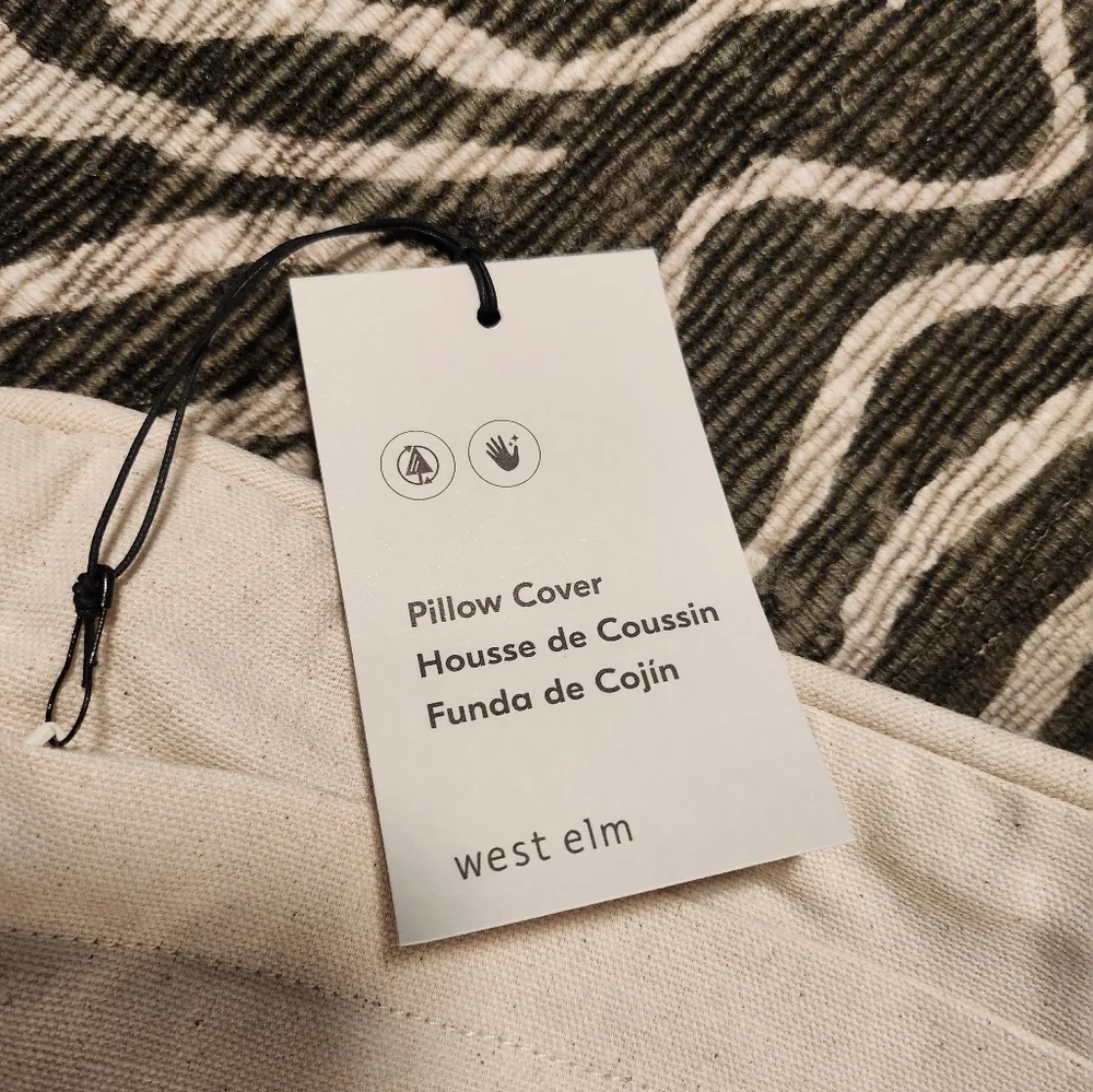 West Elm Shifting Tides Accent Pillow in Olive and Cream